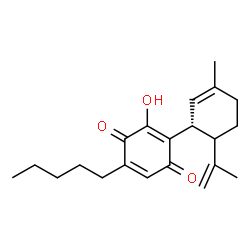 ChemSpider 2D Image | (1'R)-6-Hydroxy-6'-isopropenyl-3'-methyl-4-pentyl-1,1'-bi(cyclohexane)-2',3,6-triene-2,5-dione | C21H28O3
