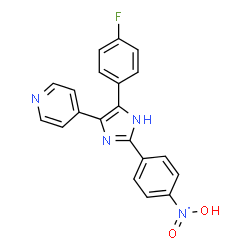 ChemSpider 2D Image | {4-[4-(4-Fluorophenyl)-5-(4-pyridinyl)-1H-imidazol-2-yl]phenyl}(hydroxy)oxido-lambda~5~-azanyl | C20H14FN4O2