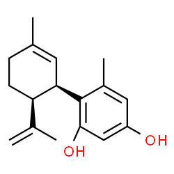 ChemSpider 2D Image | 4-[(1R,6S)-6-Isopropenyl-3-methyl-2-cyclohexen-1-yl]-5-methyl-1,3-benzenediol | C17H22O2