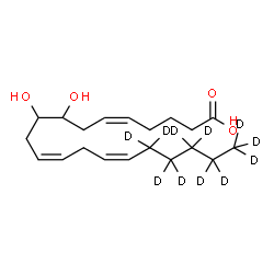 ChemSpider 2D Image | (5Z,11Z,14Z)-8,9-Dihydroxy(16,16,17,17,18,18,19,19,20,20,20-~2~H_11_)-5,11,14-icosatrienoic acid | C20H23D11O4