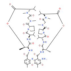 ChemSpider 2D Image | 2-Amino-N,N'-bis[(6S,9R,10S,13R,18aS)-6,13-diisopropyl-2,5,9-trimethyl-1,4,7,11,14-pentaoxohexadecahydro-1H-pyrrolo[2,1-i][1,4,7,10,13]oxatetraazacyclohexadecin-10-yl]-4,6-dimethyl-3-oxo-3H-phenoxazine-1,9-dicarboxamide | C62H86N12O16