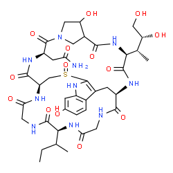 ChemSpider 2D Image | 2-[(1S,4R,12S,15R,33S)-33-sec-Butyl-12-[(2R,3R)-3,4-dihydroxy-2-butanyl]-8,21-dihydroxy-26-oxido-2,5,10,13,29,32,35,38-octaoxo-26-thia-3,6,11,14,24,28,31,34,37-nonaazapentacyclo[13.12.11.1~6,9~.0~17,2
5~.0~18,23~]nonatriaconta-17(25),18,20,22-tetraen-4-yl]acetamide | C39H54N10O14S