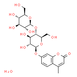 ChemSpider 2D Image | 4-Methyl-2-oxo-2H-chromen-7-yl 4-O-beta-D-glucopyranosyl-beta-D-glucopyranoside hydrate (1:1) | C22H30O14