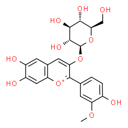ChemSpider 2D Image | 6,7-Dihydroxy-2-(4-hydroxy-3-methoxyphenyl)-3-chromeniumyl beta-D-glucopyranoside | C22H23O11