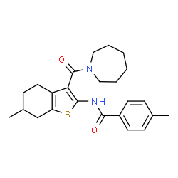 ChemSpider 2D Image | N-[3-(1-Azepanylcarbonyl)-6-methyl-4,5,6,7-tetrahydro-1-benzothiophen-2-yl]-4-methylbenzamide | C24H30N2O2S