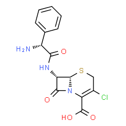 ChemSpider 2D Image | (6S,7S)-7-{[(2R)-2-Amino-2-phenylacetyl]amino}-3-chloro-8-oxo-5-thia-1-azabicyclo[4.2.0]oct-2-ene-2-carboxylic acid | C15H14ClN3O4S