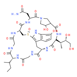 ChemSpider 2D Image | 2-[(1S,4S,12R,15S,33R)-33-[(2R)-2-Butanyl]-12-[(3S)-3,4-dihydroxy-2-butanyl]-8,21-dihydroxy-26-oxido-2,5,10,13,29,32,35,38-octaoxo-26-thia-3,6,11,14,24,28,31,34,37-nonaazapentacyclo[13.12.11.1~6,9~.0~17,25~.0~18,23~]nonatriaconta-17(25),18,20,22-tetraen-4-yl]acetamide | C39H54N10O14S