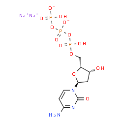 ChemSpider 2D Image | Disodium 4-amino-1-{2-deoxy-5-O-[hydroxy({[(hydroxyphosphinato)oxy]phosphinato}oxy)phosphoryl]-alpha-D-threo-pentofuranosyl}-2(1H)-pyrimidinone | C9H14N3Na2O13P3
