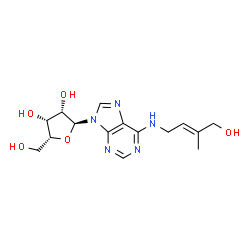 ChemSpider 2D Image | N-[(2E)-4-Hydroxy-3-methyl-2-buten-1-yl]-9-(alpha-D-lyxofuranosyl)-9H-purin-6-amine | C15H21N5O5