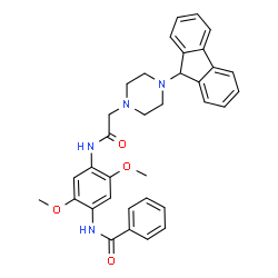 ChemSpider 2D Image | N-[4-({[4-(9H-Fluoren-9-yl)-1-piperazinyl]acetyl}amino)-2,5-dimethoxyphenyl]benzamide | C34H34N4O4