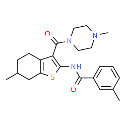 ChemSpider 2D Image | 3-Methyl-N-{6-methyl-3-[(4-methyl-1-piperazinyl)carbonyl]-4,5,6,7-tetrahydro-1-benzothiophen-2-yl}benzamide | C23H29N3O2S
