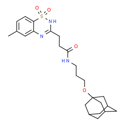 ChemSpider 2D Image | N-[3-(Adamantan-1-yloxy)propyl]-3-(6-methyl-1,1-dioxido-2H-1,2,4-benzothiadiazin-3-yl)propanamide | C24H33N3O4S