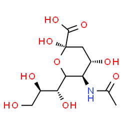 ChemSpider 2D Image | 5-Acetamido-3,5-dideoxy-6-[(1R,2R)-1,2,3-trihydroxypropyl]-beta-L-threo-hex-2-ulopyranosonic acid | C11H19NO9