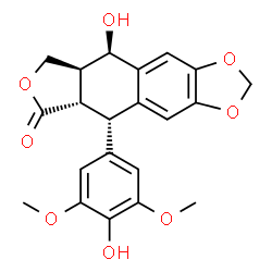 ChemSpider 2D Image | (5S,5aS,8aS,9R)-9-Hydroxy-5-(4-hydroxy-3,5-dimethoxyphenyl)-5,8,8a,9-tetrahydrofuro[3',4':6,7]naphtho[2,3-d][1,3]dioxol-6(5aH)-one | C21H20O8