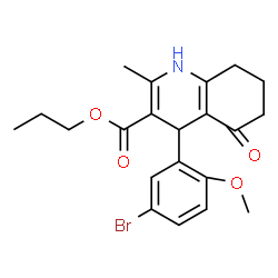 ChemSpider 2D Image | Propyl 4-(5-bromo-2-methoxyphenyl)-2-methyl-5-oxo-1,4,5,6,7,8-hexahydro-3-quinolinecarboxylate | C21H24BrNO4