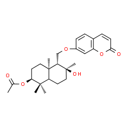 ChemSpider 2D Image | (2S,4aR,5R,6S)-6-Hydroxy-1,1,4a,6-tetramethyl-5-{[(2-oxo-2H-chromen-7-yl)oxy]methyl}decahydro-2-naphthalenyl acetate | C26H34O6