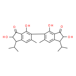 ChemSpider 2D Image | 2,2',4,4'-Tetrahydroxy-1,1'-diisopropyl-6,6'-dimethyl-1,1',2,2'-tetrahydro-3H,3'H-5,5'-biindene-3,3'-dione | C26H30O6