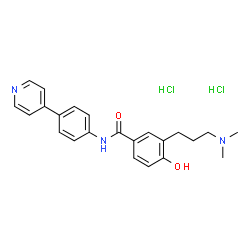 ChemSpider 2D Image | 3-[3-(Dimethylamino)propyl]-4-hydroxy-N-[4-(4-pyridinyl)phenyl]benzamide dihydrochloride | C23H27Cl2N3O2