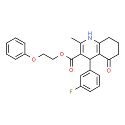 ChemSpider 2D Image | 2-Phenoxyethyl 4-(3-fluorophenyl)-2-methyl-5-oxo-1,4,5,6,7,8-hexahydro-3-quinolinecarboxylate | C25H24FNO4
