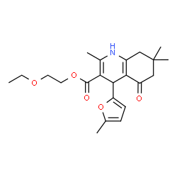 ChemSpider 2D Image | 2-Ethoxyethyl 2,7,7-trimethyl-4-(5-methyl-2-furyl)-5-oxo-1,4,5,6,7,8-hexahydro-3-quinolinecarboxylate | C22H29NO5