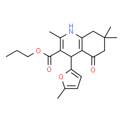 ChemSpider 2D Image | Propyl 2,7,7-trimethyl-4-(5-methyl-2-furyl)-5-oxo-1,4,5,6,7,8-hexahydro-3-quinolinecarboxylate | C21H27NO4