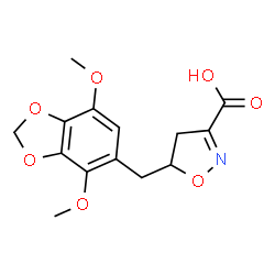 ChemSpider 2D Image | 5-[(4,7-Dimethoxy-1,3-benzodioxol-5-yl)methyl]-4,5-dihydro-1,2-oxazole-3-carboxylic acid | C14H15NO7