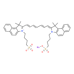 ChemSpider 2D Image | Sodium 4-[(2Z)-2-{(2E,4E,6E)-7-[1,1-dimethyl-3-(4-sulfonatobutyl)-1H-benzo[e]indolium-2-yl]-2,4,6-heptatrien-1-ylidene}-1,1-dimethyl-1,2-dihydro-3H-benzo[e]indol-3-yl]-1-butanesulfonate | C43H47N2NaO6S2
