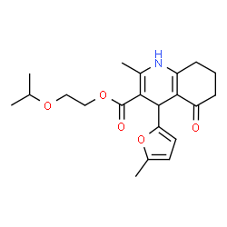 ChemSpider 2D Image | 2-Isopropoxyethyl 2-methyl-4-(5-methyl-2-furyl)-5-oxo-1,4,5,6,7,8-hexahydro-3-quinolinecarboxylate | C21H27NO5