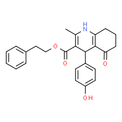 ChemSpider 2D Image | 2-Phenylethyl 4-(4-hydroxyphenyl)-2-methyl-5-oxo-1,4,5,6,7,8-hexahydro-3-quinolinecarboxylate | C25H25NO4
