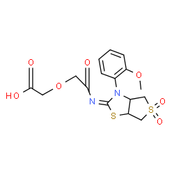 ChemSpider 2D Image | (2-{(E)-[3-(2-Methoxyphenyl)-5,5-dioxidotetrahydrothieno[3,4-d][1,3]thiazol-2(3H)-ylidene]amino}-2-oxoethoxy)acetic acid | C16H18N2O7S2