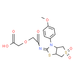 ChemSpider 2D Image | (2-{(E)-[3-(4-Methoxyphenyl)-5,5-dioxidotetrahydrothieno[3,4-d][1,3]thiazol-2(3H)-ylidene]amino}-2-oxoethoxy)acetic acid | C16H18N2O7S2