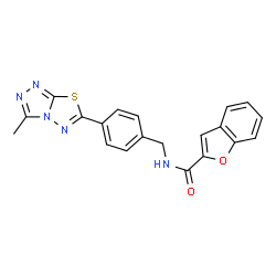 ChemSpider 2D Image | N-[4-(3-Methyl[1,2,4]triazolo[3,4-b][1,3,4]thiadiazol-6-yl)benzyl]-1-benzofuran-2-carboxamide | C20H15N5O2S