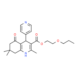 ChemSpider 2D Image | 2-Propoxyethyl 2,7,7-trimethyl-5-oxo-4-(4-pyridinyl)-1,4,5,6,7,8-hexahydro-3-quinolinecarboxylate | C23H30N2O4