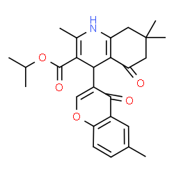 ChemSpider 2D Image | Isopropyl 2,7,7-trimethyl-4-(6-methyl-4-oxo-4H-chromen-3-yl)-5-oxo-1,4,5,6,7,8-hexahydro-3-quinolinecarboxylate | C26H29NO5