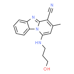 ChemSpider 2D Image | 1-[(3-Hydroxypropyl)amino]-3-methylpyrido[1,2-a]benzimidazole-4-carbonitrile | C16H16N4O