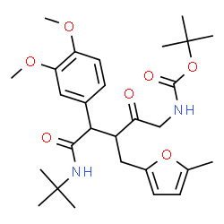ChemSpider 2D Image | 2-Methyl-2-propanyl {4-(3,4-dimethoxyphenyl)-3-[(5-methyl-2-furyl)methyl]-5-[(2-methyl-2-propanyl)amino]-2,5-dioxopentyl}carbamate | C28H40N2O7