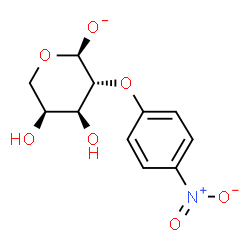 ChemSpider 2D Image | (2R,3R,4S,5S)-4,5-Dihydroxy-3-(4-nitrophenoxy)tetrahydro-2H-pyran-2-olat | C11H12NO7