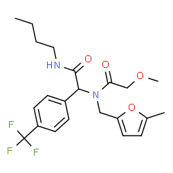 ChemSpider 2D Image | N-{2-(Butylamino)-2-oxo-1-[4-(trifluoromethyl)phenyl]ethyl}-2-methoxy-N-[(5-methyl-2-furyl)methyl]acetamide | C22H27F3N2O4