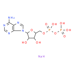 ChemSpider 2D Image | 9-{5-O-[Hydroxy(phosphonooxy)phosphoryl]pentofuranosyl}-9H-purin-6-amine - sodium (1:1) | C10H15N5NaO10P2