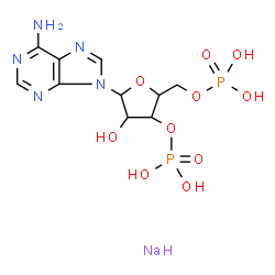 ChemSpider 2D Image | 9-(3,5-Di-O-phosphonopentofuranosyl)-9H-purin-6-amine - sodium (1:1) | C10H15N5NaO10P2