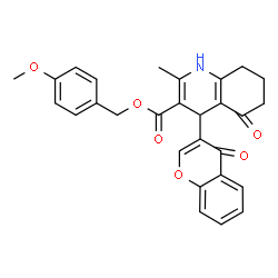 ChemSpider 2D Image | 4-Methoxybenzyl 2-methyl-5-oxo-4-(4-oxo-4H-chromen-3-yl)-1,4,5,6,7,8-hexahydro-3-quinolinecarboxylate | C28H25NO6