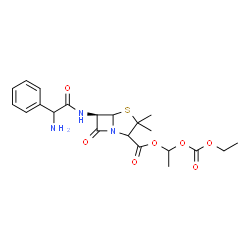 ChemSpider 2D Image | 1-[(Ethoxycarbonyl)oxy]ethyl (6R)-6-{[amino(phenyl)acetyl]amino}-3,3-dimethyl-7-oxo-4-thia-1-azabicyclo[3.2.0]heptane-2-carboxylate | C21H27N3O7S