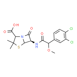 ChemSpider 2D Image | (6R)-6-{[(3,4-Dichlorophenyl)(methoxy)acetyl]amino}-3,3-dimethyl-7-oxo-4-thia-1-azabicyclo[3.2.0]heptane-2-carboxylic acid | C17H18Cl2N2O5S