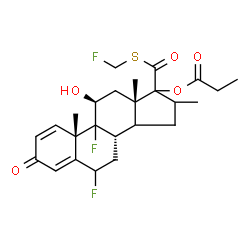 ChemSpider 2D Image | (9xi,11beta,14xi)-6,9-Difluoro-17-{[(fluoromethyl)sulfanyl]carbonyl}-11-hydroxy-16-methyl-3-oxoandrosta-1,4-dien-17-yl propionate | C25H31F3O5S