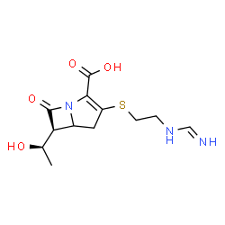 ChemSpider 2D Image | (6S)-6-[(1R)-1-Hydroxyethyl]-3-({2-[(iminomethyl)amino]ethyl}sulfanyl)-7-oxo-1-azabicyclo[3.2.0]hept-2-ene-2-carboxylic acid | C12H17N3O4S