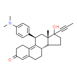 ChemSpider 2D Image | (8S,11R,13S)-11-[4-(Dimethylamino)phenyl]-17-hydroxy-13-methyl-17-(1-propyn-1-yl)-1,2,6,7,8,11,12,13,14,15,16,17-dodecahydro-3H-cyclopenta[a]phenanthren-3-one | C29H35NO2