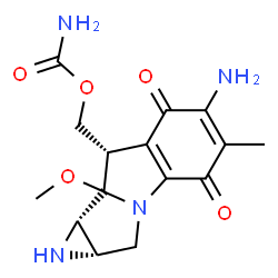 ChemSpider 2D Image | [(1aS,8S,8bS)-6-Amino-8a-methoxy-5-methyl-4,7-dioxo-1,1a,2,4,7,8,8a,8b-octahydroazireno[2',3':3,4]pyrrolo[1,2-a]indol-8-yl]methyl carbamate | C15H18N4O5