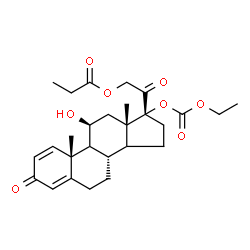 ChemSpider 2D Image | (9xi,11beta,14xi)-17-[(Ethoxycarbonyl)oxy]-11-hydroxy-3,20-dioxopregna-1,4-dien-21-yl propionate | C27H36O8