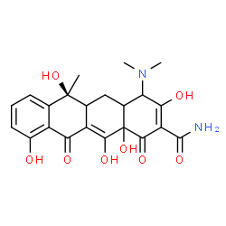 ChemSpider 2D Image | (6S)-4-(Dimethylamino)-3,6,10,12,12a-pentahydroxy-6-methyl-1,11-dioxo-1,4,4a,5,5a,6,11,12a-octahydro-2-tetracenecarboxamide | C22H24N2O8