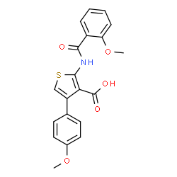 ChemSpider 2D Image | 2-[(2-Methoxybenzoyl)amino]-4-(4-methoxyphenyl)-3-thiophenecarboxylic acid | C20H17NO5S